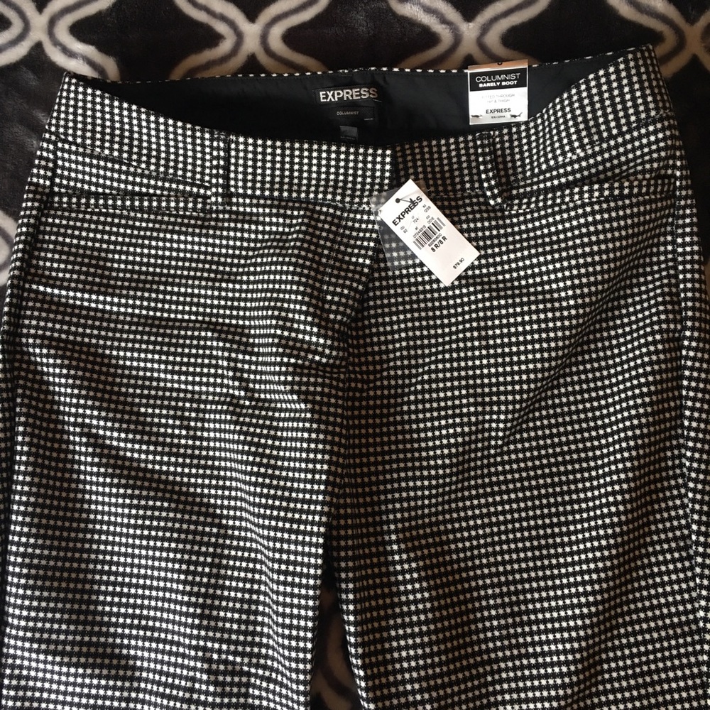 Express Black and White columnist slim flare.